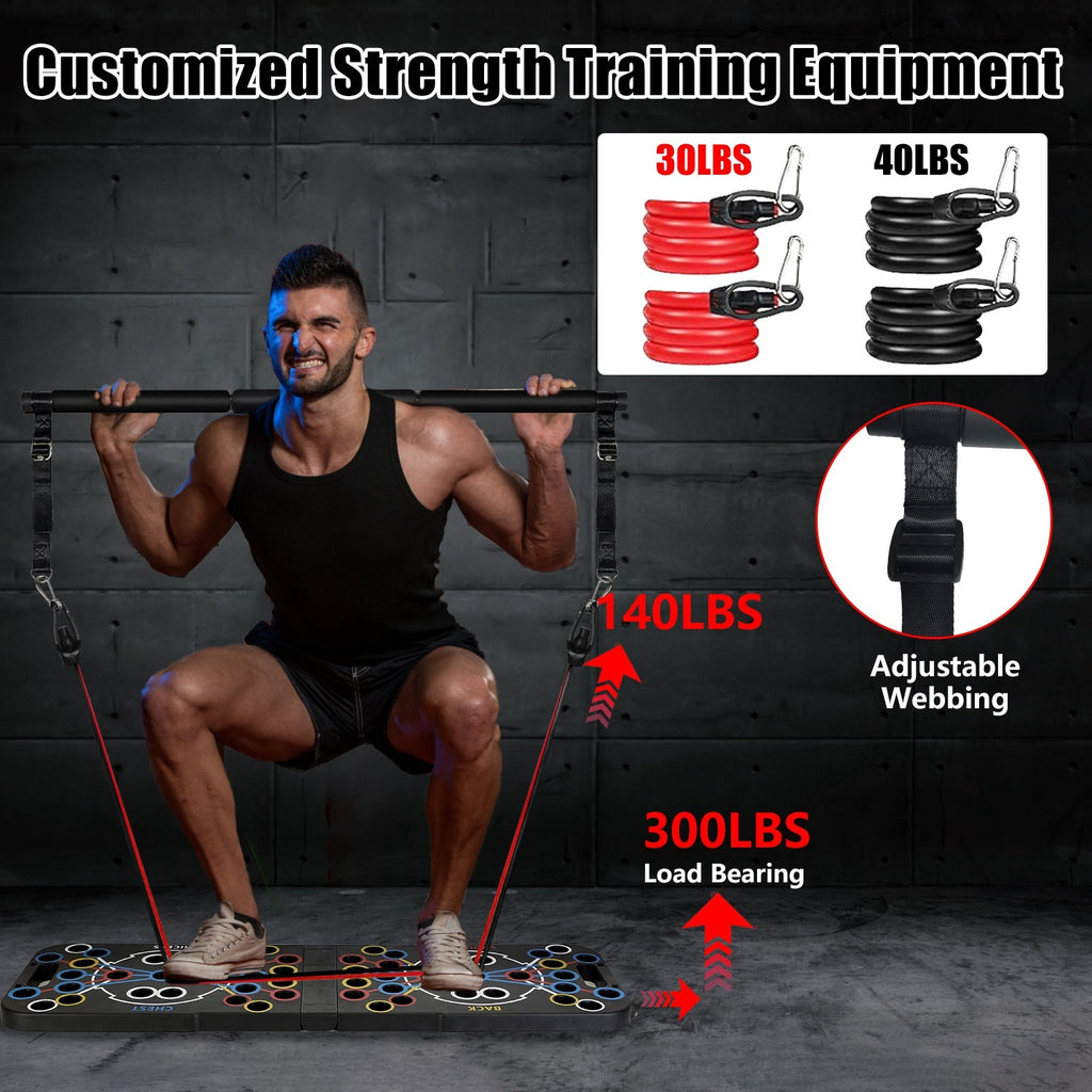 Multifunctional Push Up Board Home Strength Training Equipment With 15 Fitness Accessories Pilates Bar Resistance Band Roller Wheel Full Body Workout Home Gym Equipment